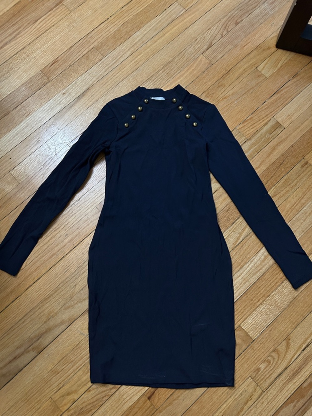 Long-Sleeve Black Button-Shoulder Sheath Dress